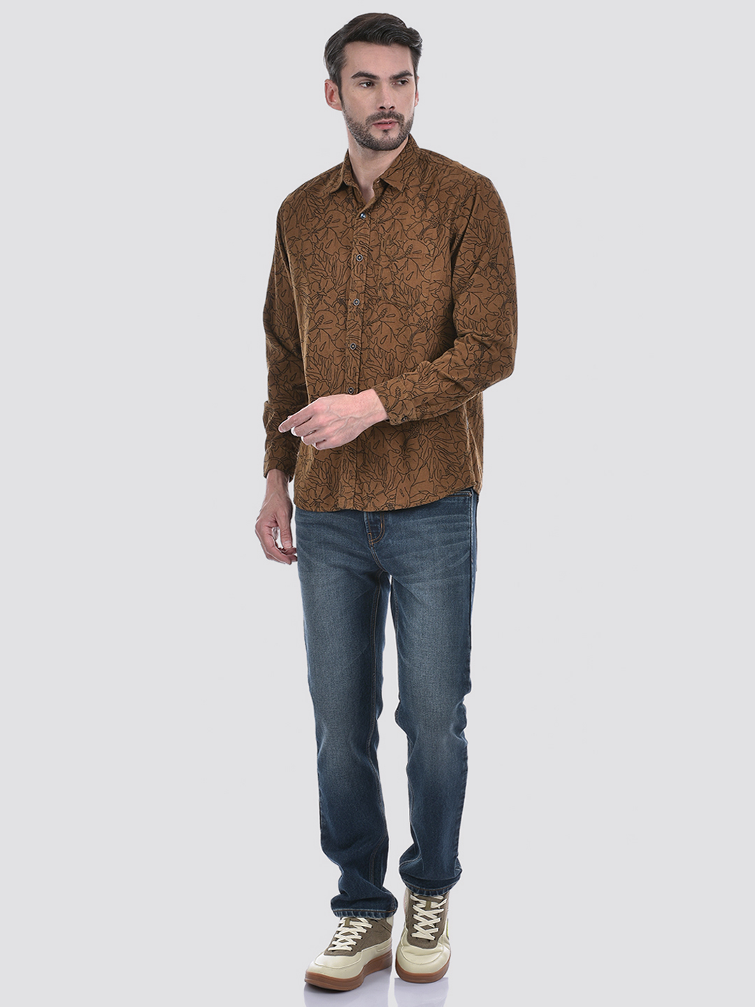 Numero Uno Men Abstract Brown Shirt